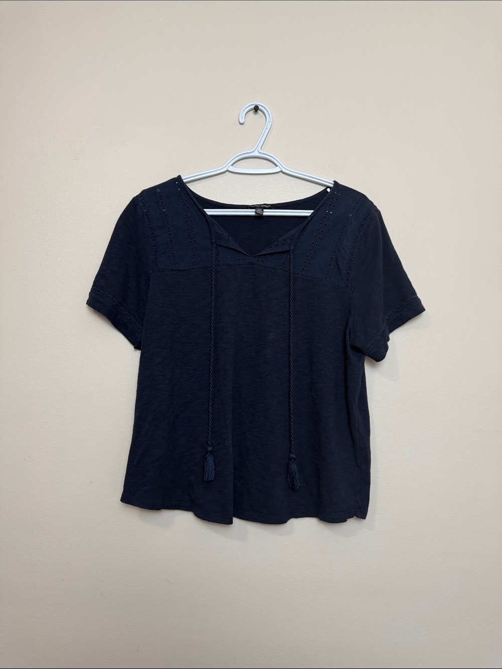 Hilary Radley Women's Navy Short-Sleeve Tie-Front Top size L
